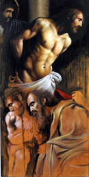 Tattooed Jesus - Michael Rousseau oil on linen - 24" x 48"
